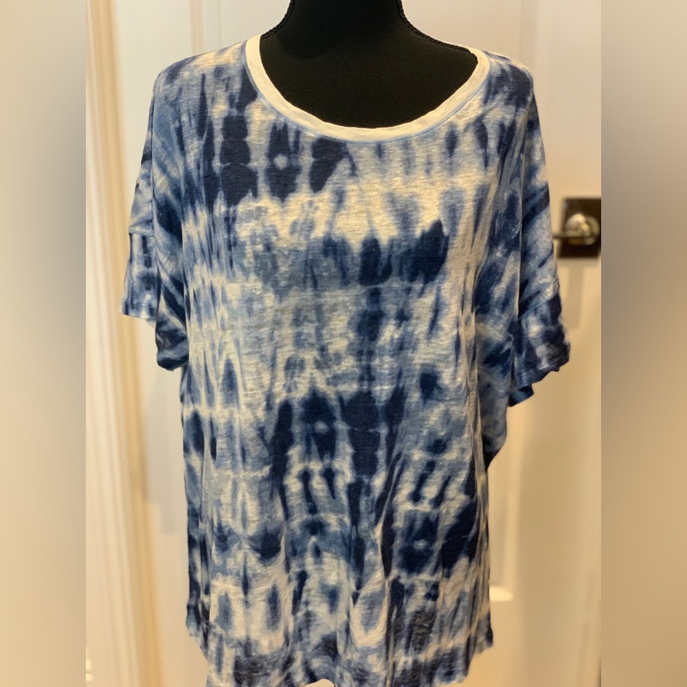 Lauren Ralph Lauren Blue Tie-Dye Linen Top